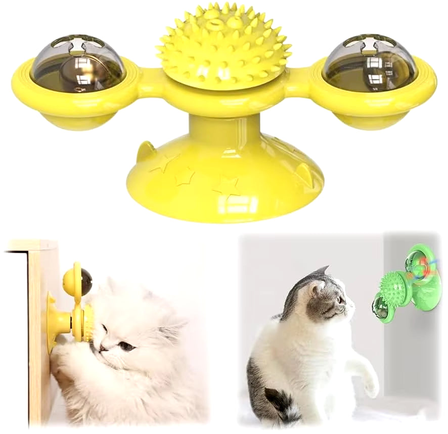 Interactive Windmill Cat Toy with Catnip Fun Cat Toys Indoor Cats Toy with LED Light Ball Cat Exercise Toys Kick Ball Catnip Toy