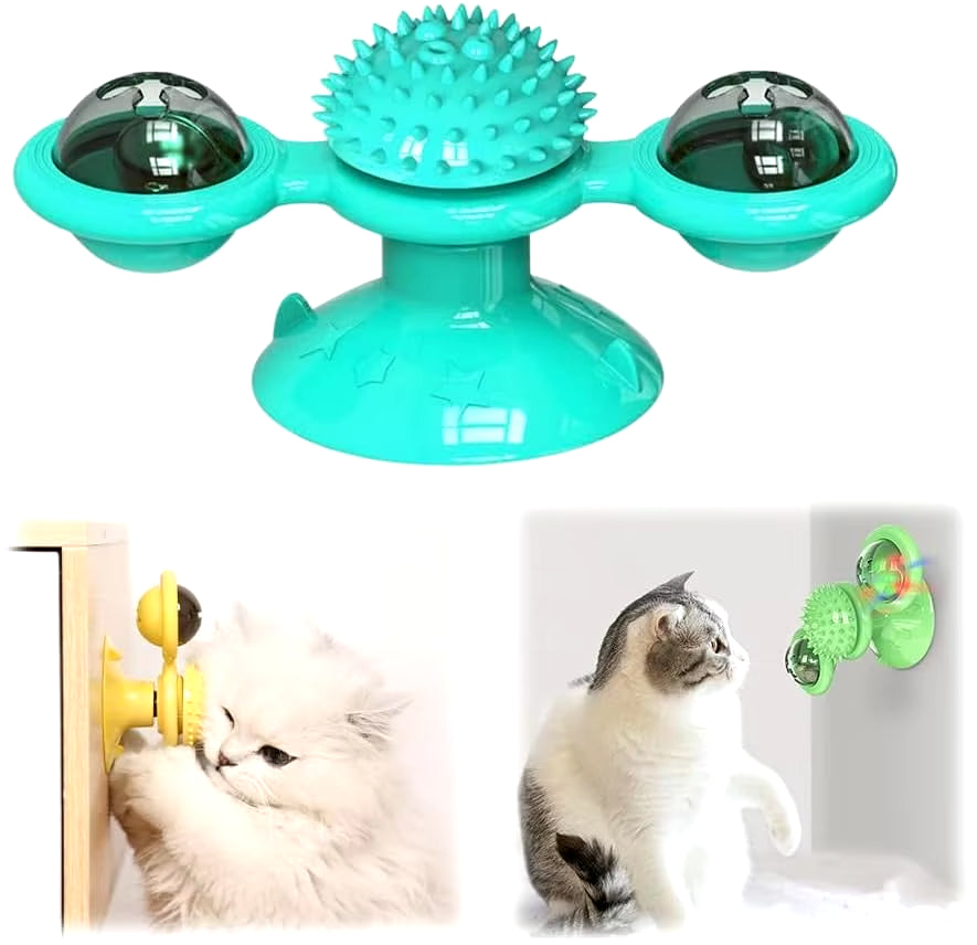 Interactive Windmill Cat Toy with Catnip Fun Cat Toys Indoor Cats Toy with LED Light Ball Cat Exercise Toys Kick Ball Catnip Toy