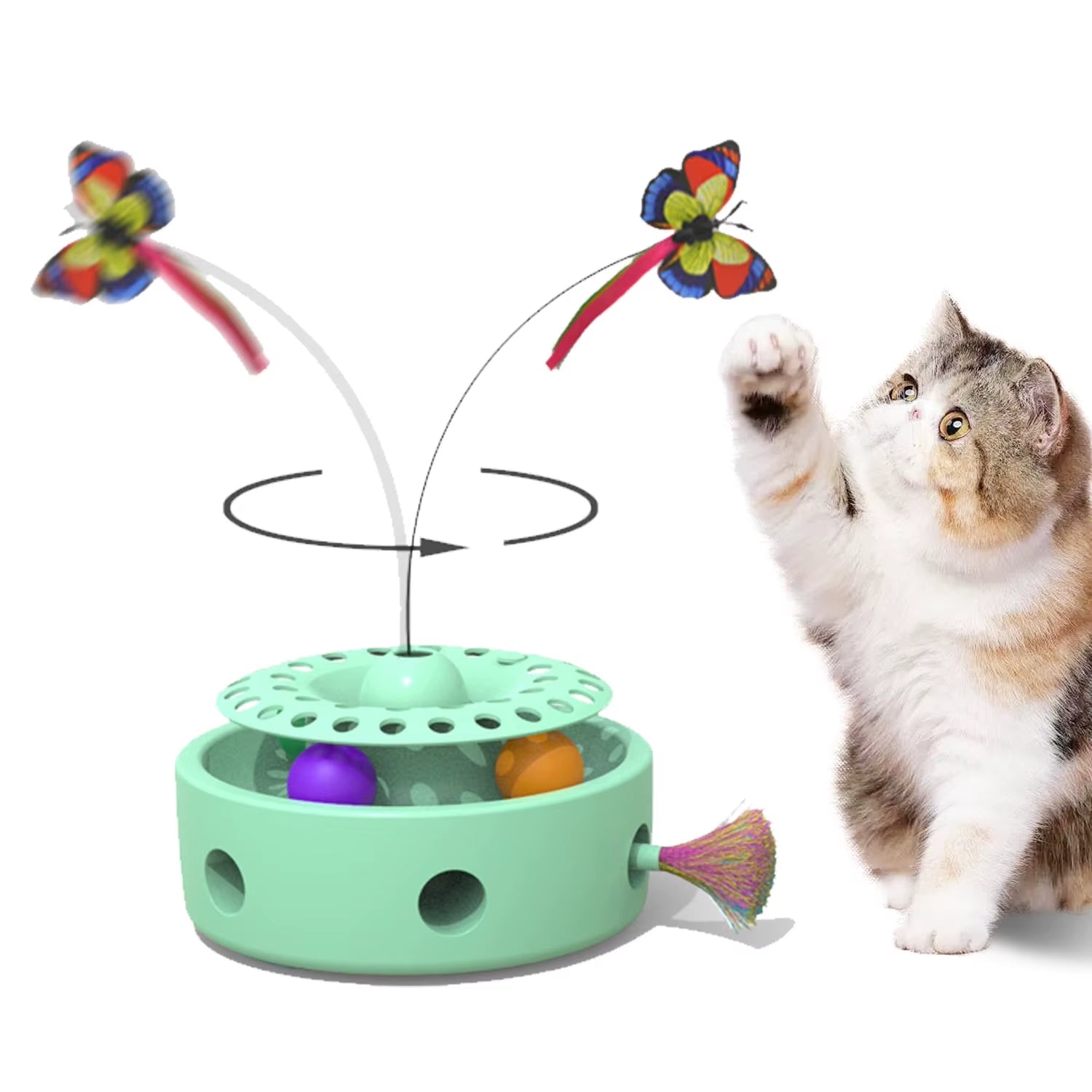 Cat Toys 3-In-1 Smart Interactive Electronictoy, Fluttering Butterfly, Ambush Feather,Battery Powered, Indoor Exercise Cat Toy