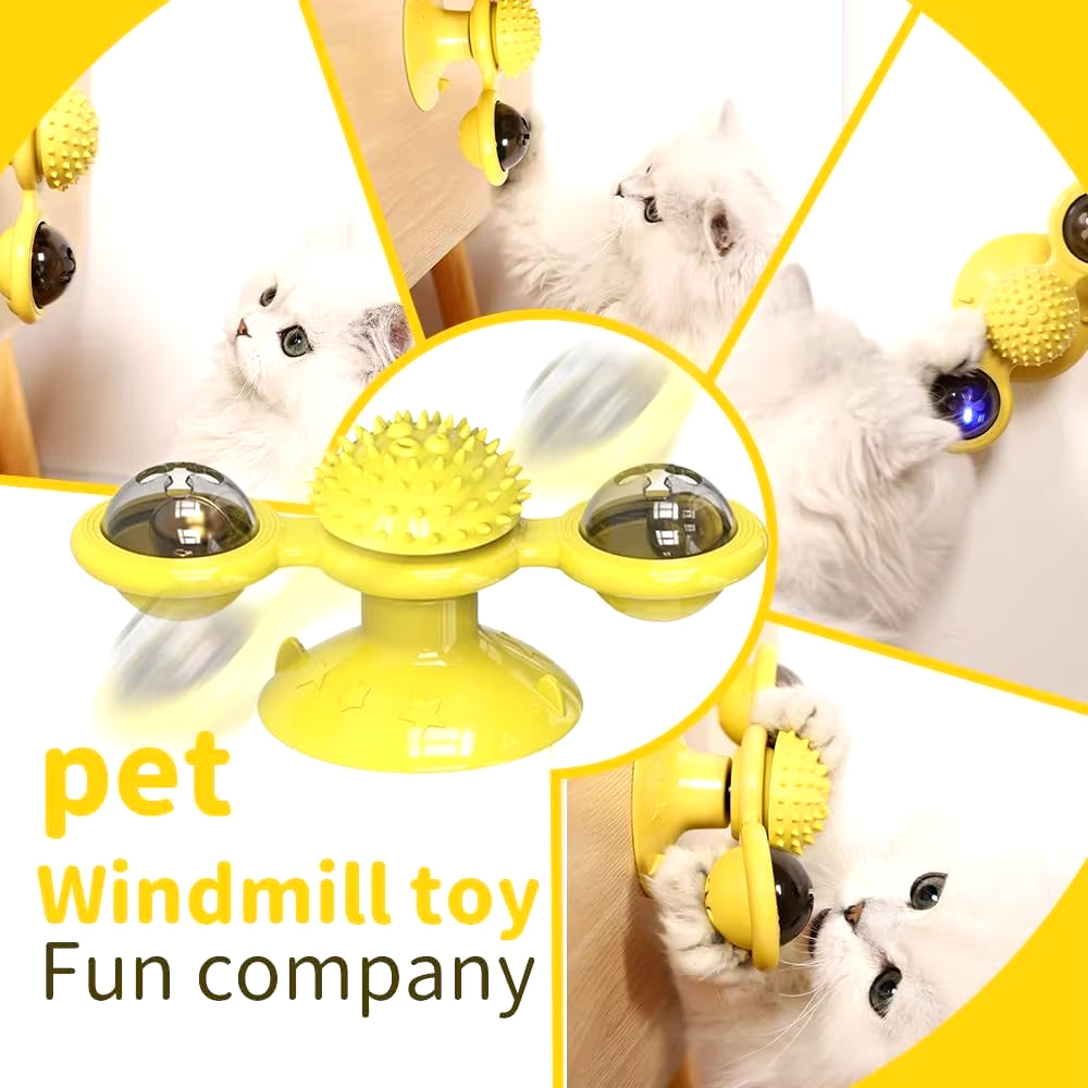 Interactive Windmill Cat Toy with Catnip Fun Cat Toys Indoor Cats Toy with LED Light Ball Cat Exercise Toys Kick Ball Catnip Toy