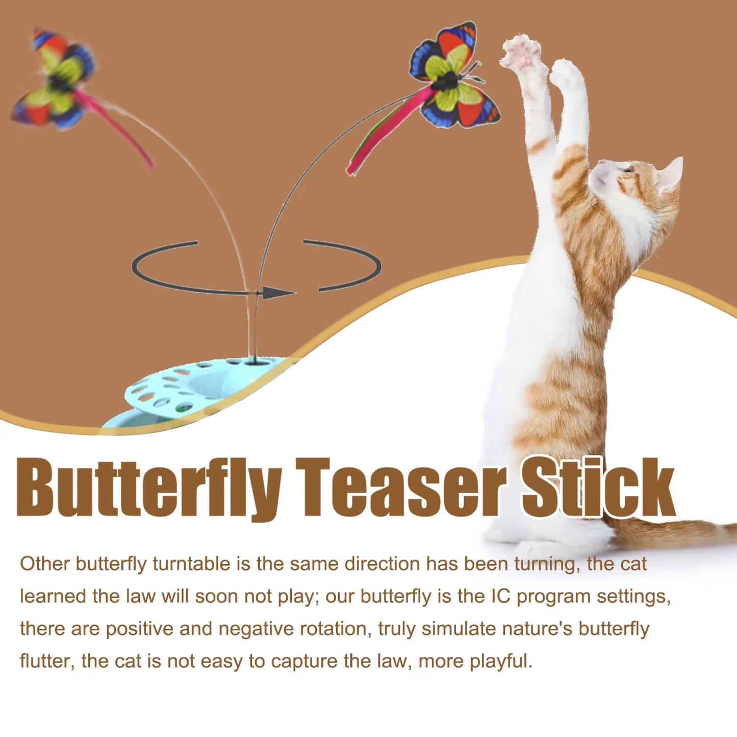 Cat Toys 3-In-1 Smart Interactive Electronictoy, Fluttering Butterfly, Ambush Feather,Battery Powered, Indoor Exercise Cat Toy