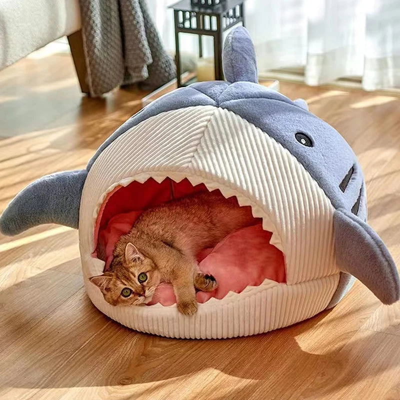 Warm Cat Beds Cartoon Shark Pet Cave Beds Sweet Kittens Basket Cushion Cat Pillow Mat Tent Puppy Nest Cave Pet Goods