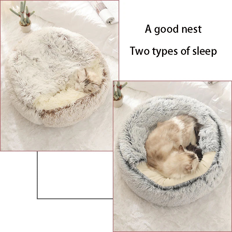 Cat Bed Pet Mattress Warm Soft Plush Pet Bed with Cover round Cat Dog Sleeping Nest Cave for Small Dogs Kitten