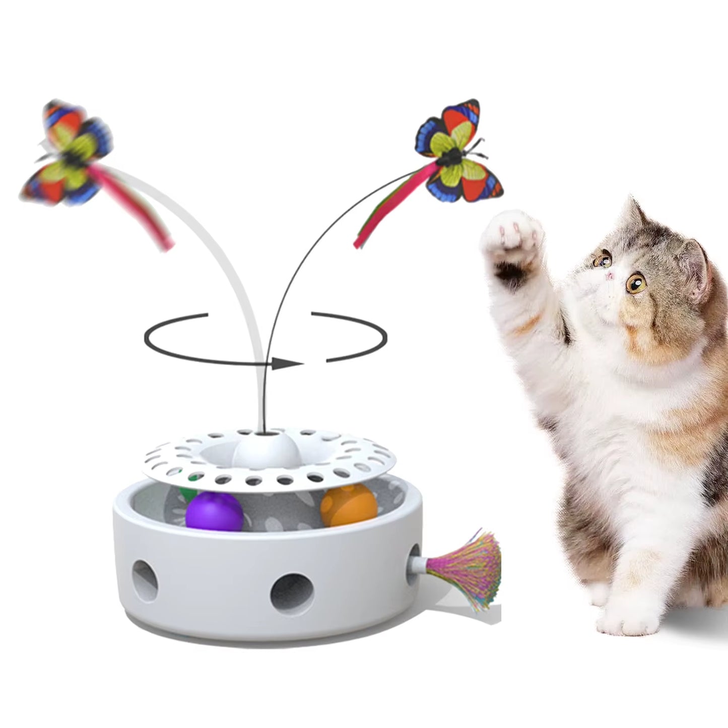 Cat Toys 3-In-1 Smart Interactive Electronictoy, Fluttering Butterfly, Ambush Feather,Battery Powered, Indoor Exercise Cat Toy