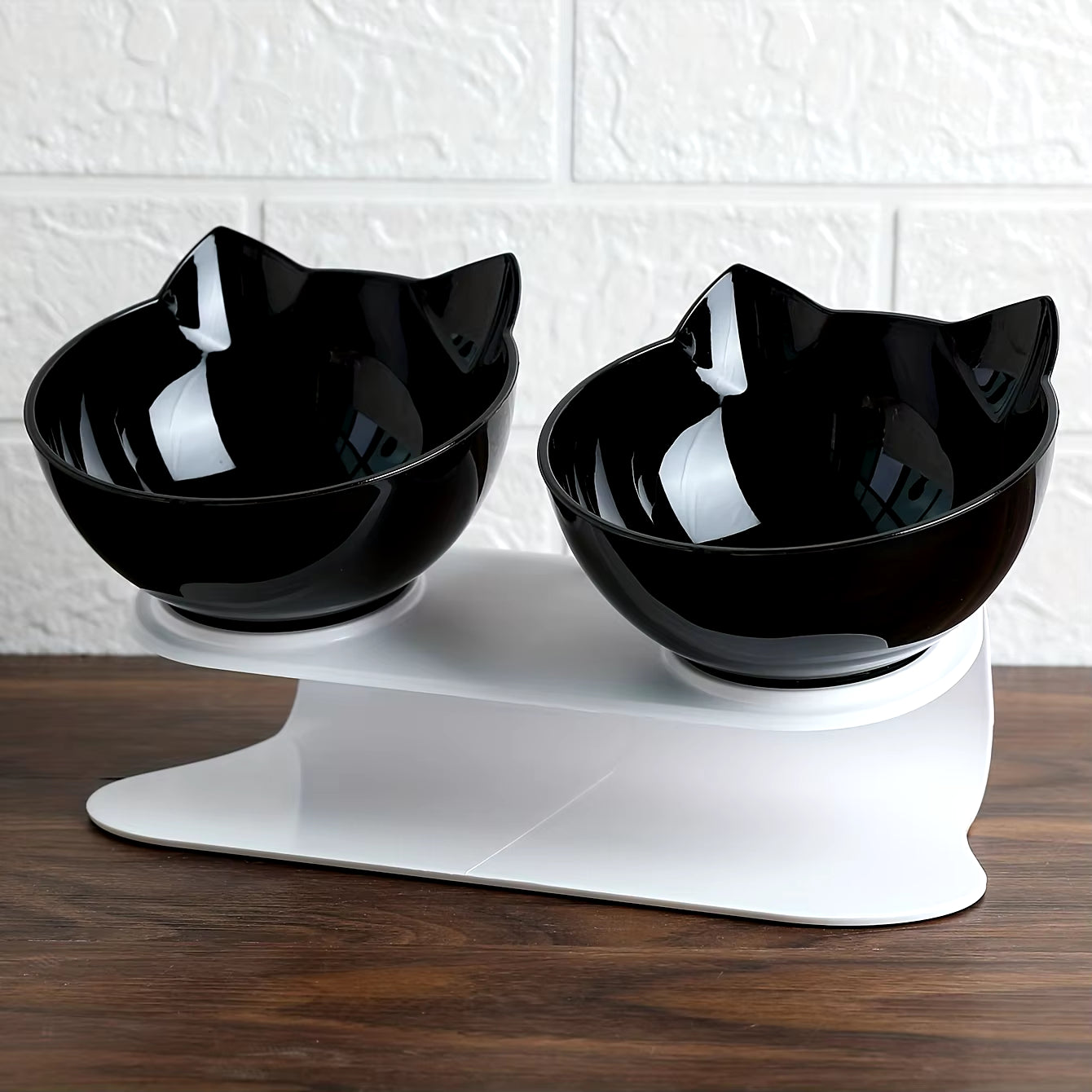 Double Cat Bowls - Raised Pet Food and Water Bowls for Cats and Small Dogs - Non-Slip Plastic Cat Bowl with Removable Stainless