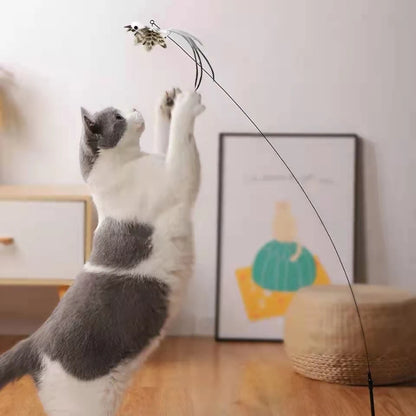 Simulation Bird Interactive Funny Cat Stick Toy Furry Feather Bird with Bell Sucker Cat Stick Toy Kitten Playing Pet Accessories