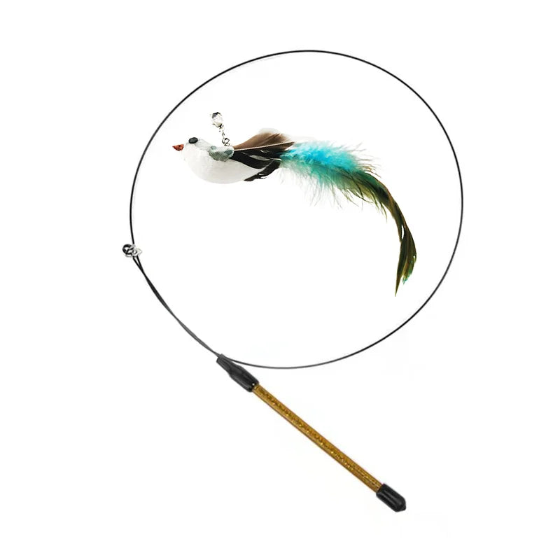 Simulation Bird Interactive Funny Cat Stick Toy Furry Feather Bird with Bell Sucker Cat Stick Toy Kitten Playing Pet Accessories