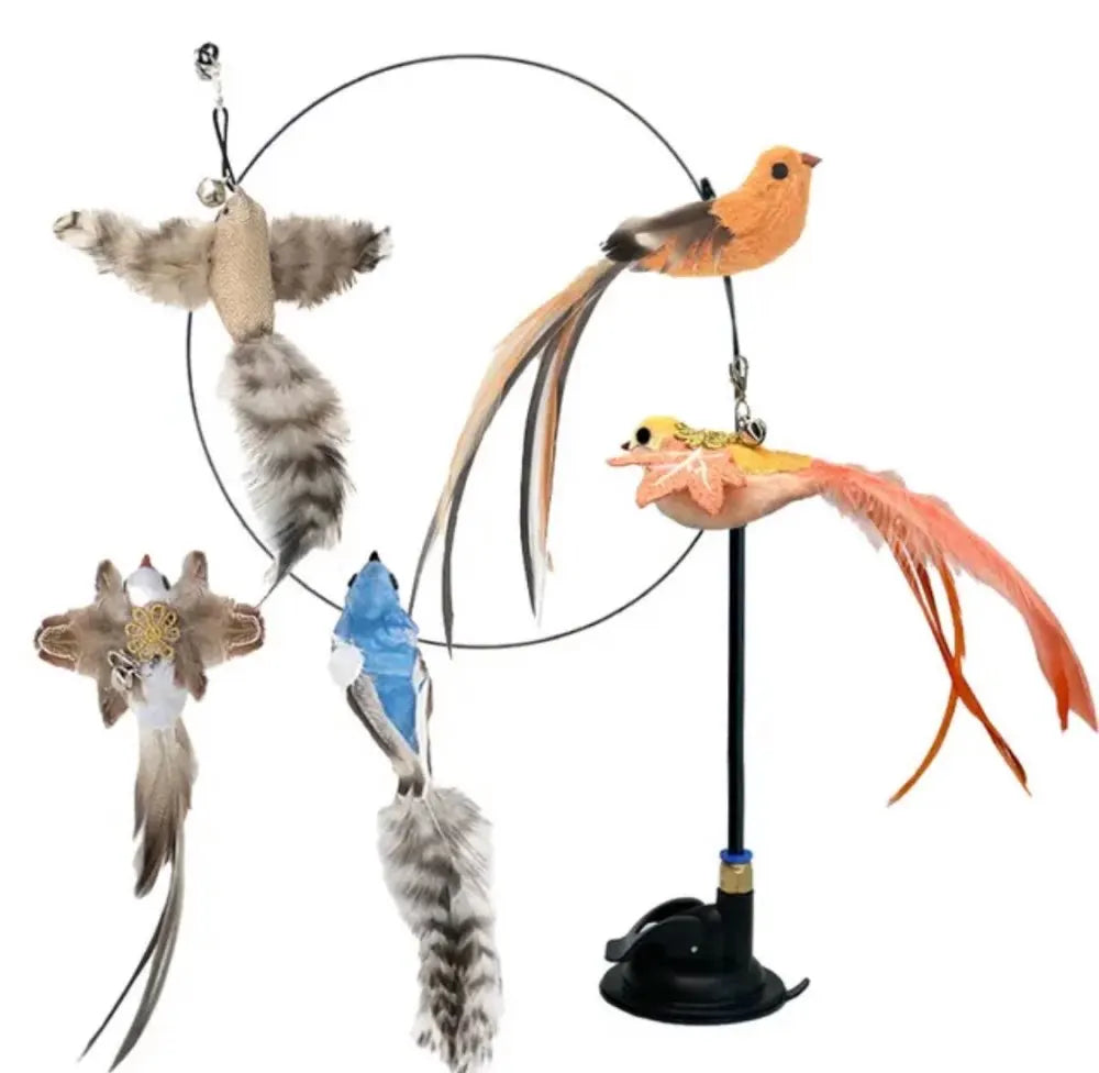 Simulation Bird Interactive Cat Teaser Toy with Suction Cup Funny Feather Bird for Kitten Play Chase Exercise Cat Toy Supplies