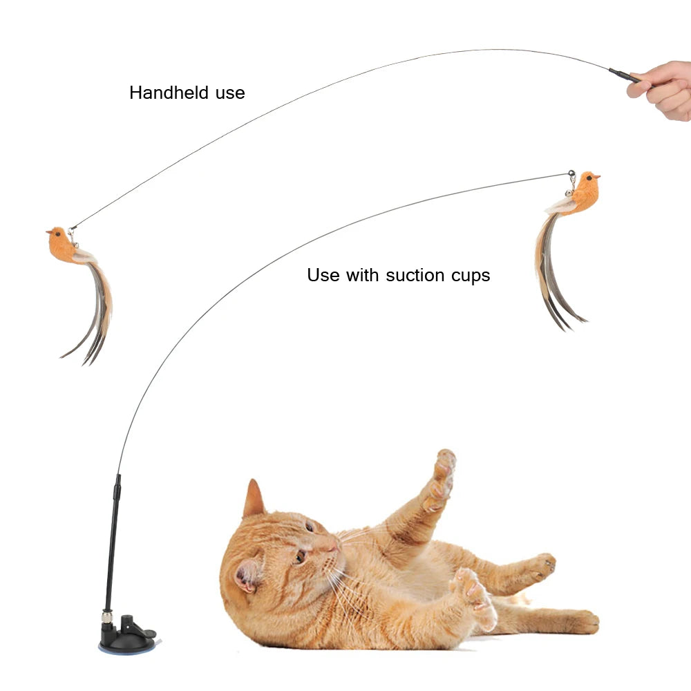 Simulation Bird Interactive Cat Teaser Toy with Suction Cup Funny Feather Bird for Kitten Play Chase Exercise Cat Toy Supplies