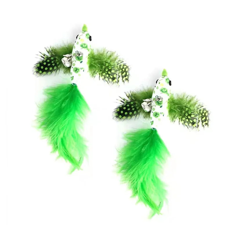 Simulation Bird Interactive Funny Cat Stick Toy Furry Feather Bird with Bell Sucker Cat Stick Toy Kitten Playing Pet Accessories