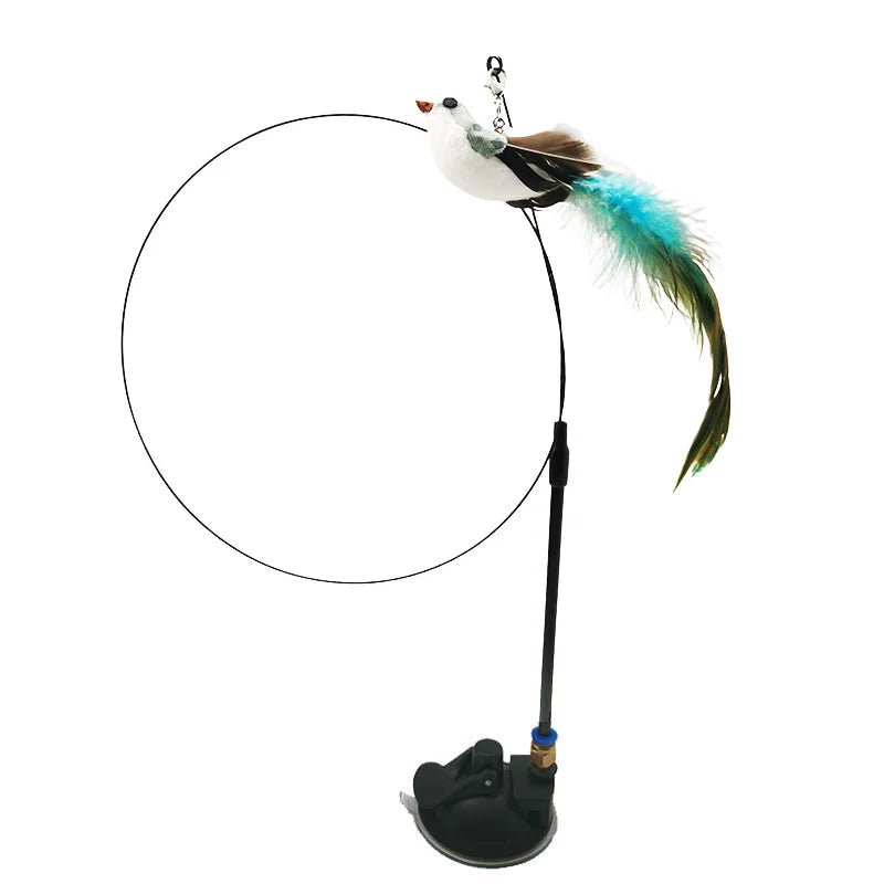 Simulation Bird Interactive Funny Cat Stick Toy Furry Feather Bird with Bell Sucker Cat Stick Toy Kitten Playing Pet Accessories