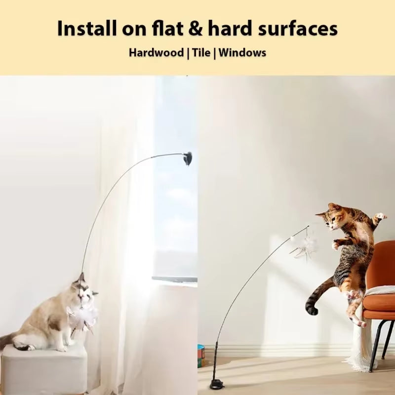 Feathered Cat Wand with Bells Powerful Suction Cup Interactive Toys