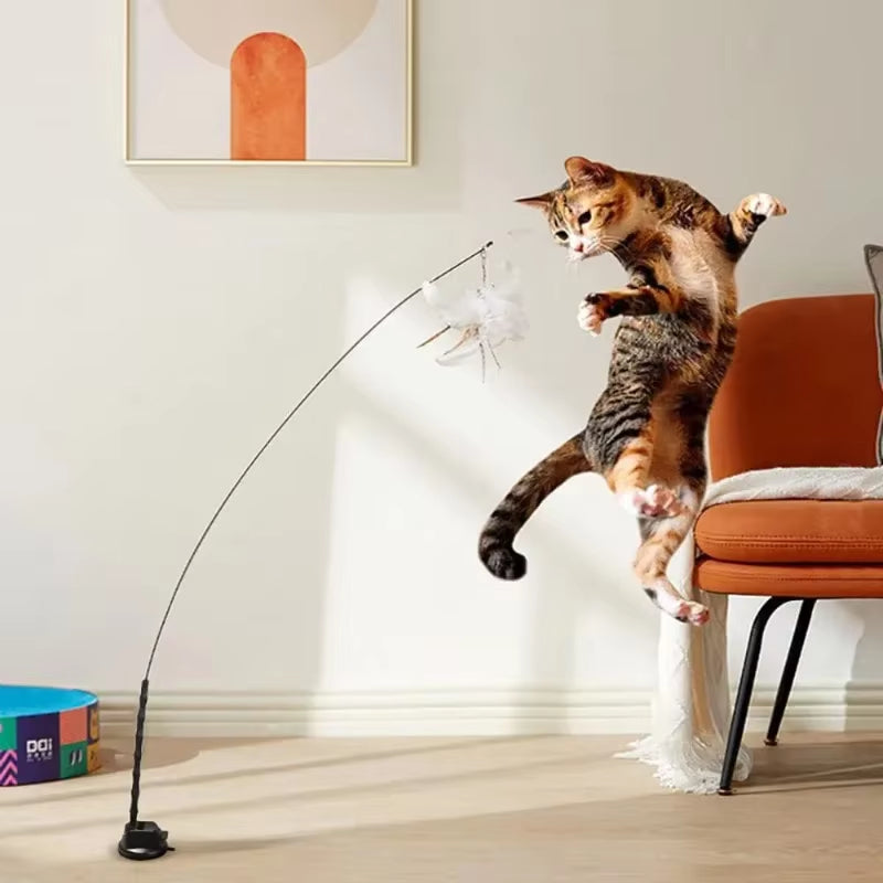 Feathered Cat Wand with Bells Powerful Suction Cup Interactive Toys