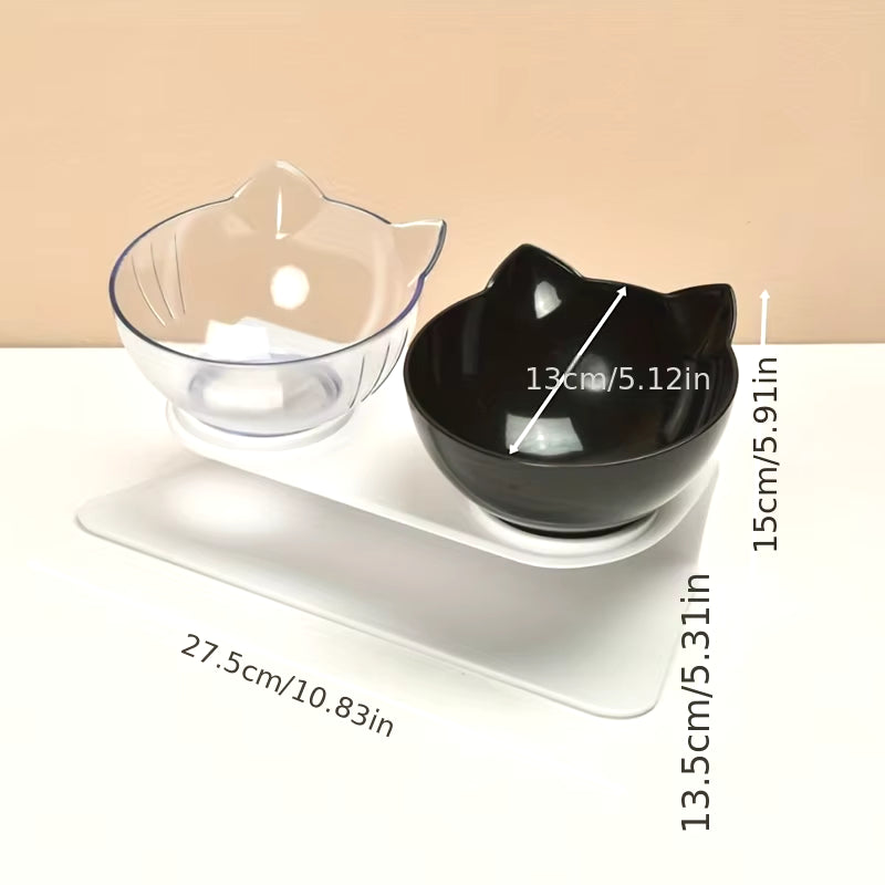 Double Cat Bowls - Raised Pet Food and Water Bowls for Cats and Small Dogs - Non-Slip Plastic Cat Bowl with Removable Stainless